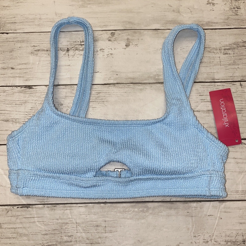Xhilaration Bikini Top Womens Small Blue Ribbed Textured Cutout Swim Padded S